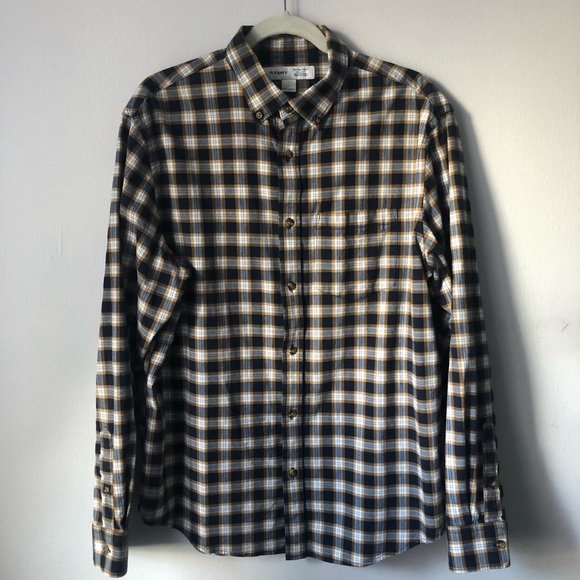 Old Navy Mens Plaid Button Down (yellow detailing) - Picture 3 of 5
